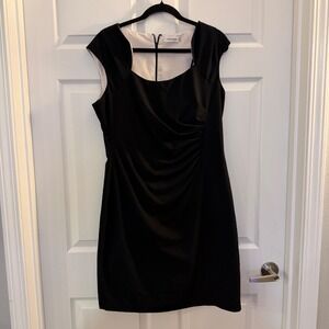 Calvin Klein Sheath Dress Black 14 Ruched Professional Work Office Formal